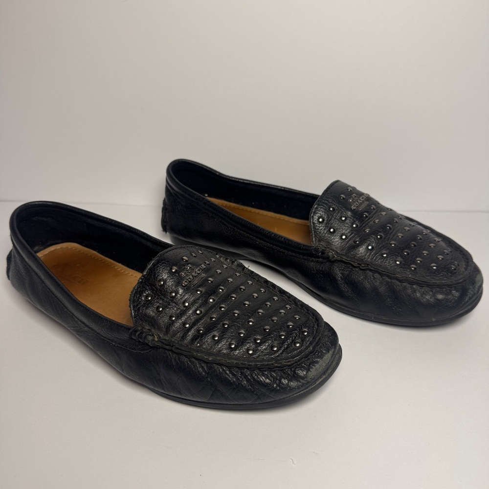 Coach Orlene Studded Leather Loafers Black Slip On Flats Women’s 8.5B minimalist